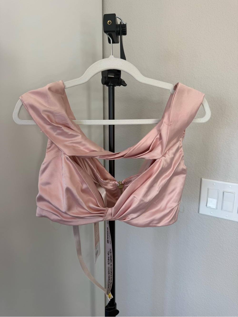House of CB Blush Pink Satin Twist Crop Top